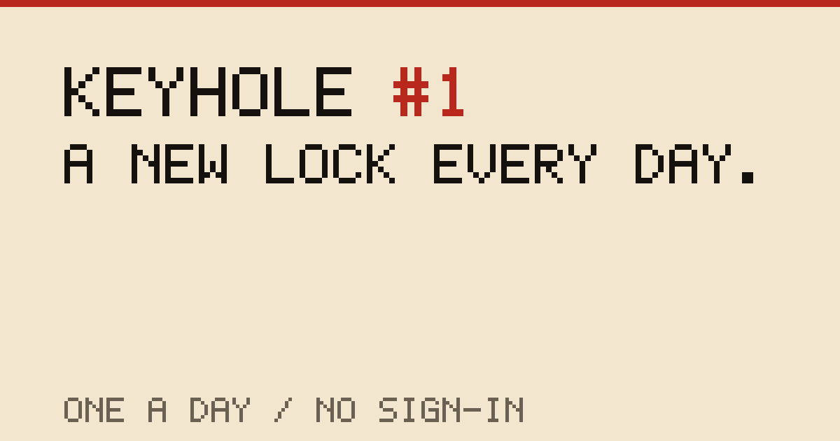 An unfurl card reading KEYHOLE #1, a new lock every day.